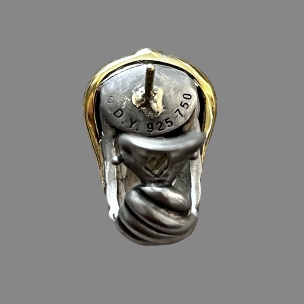 David Yurman 18 Karat Yellow Gold & Sterling Silver Belt Buckle Earrings - Picture 7 of 8